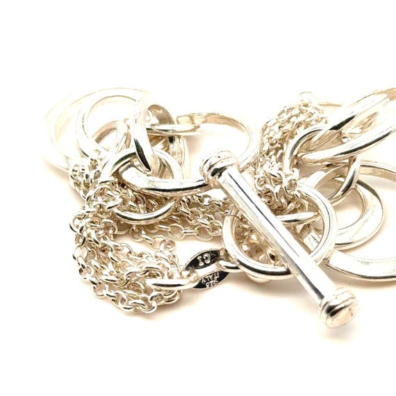 925 Silver Multi-Strand Circle Link Toggle Bracel… - image 3