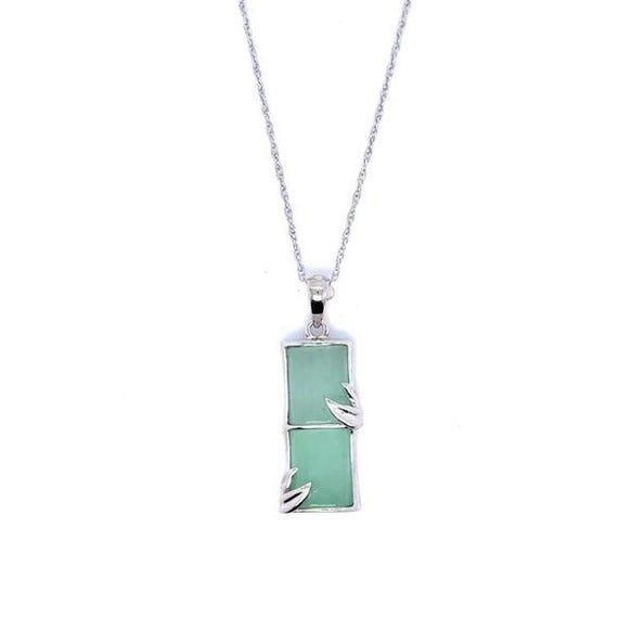 Sterling Silver 925 Jadeite Bamboo Pendant Necklace