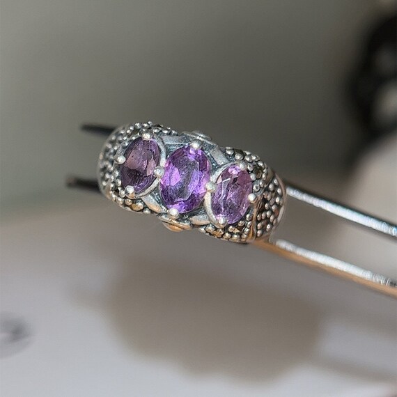 Sterling Silver 3-Amethysts Ring - image 2