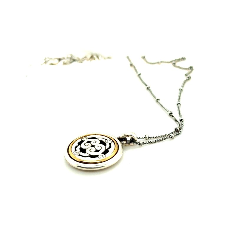 Brighton Mixed Metal Reversible Scroll Pendant Necklace Silver Gold Tone Crystal image 2