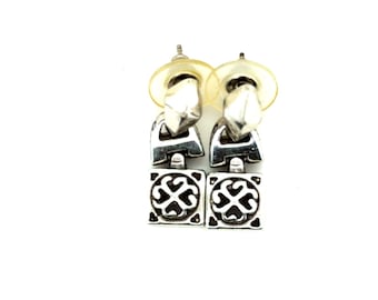 Brighton Silver Tone Geometric Scroll Heart Drop Earrings Post Back Filigree