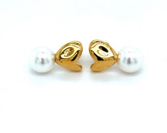 Gold Tone Pearl Stud Earrings