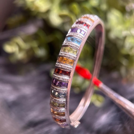 Silver 925 Multi Stones Bangle - image 7