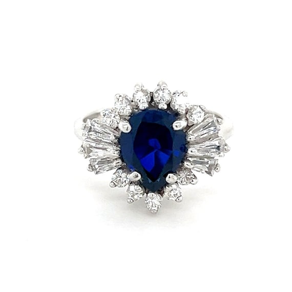 Sterling Silver 925 Royal Blue & White Cz Ring