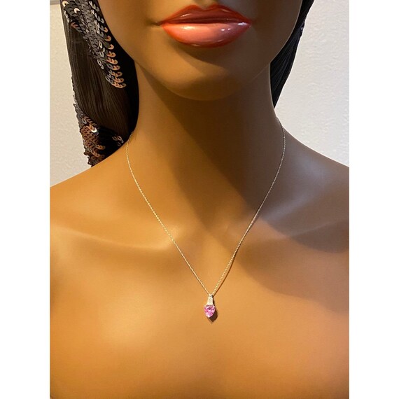 10k Heart Pink Sapphire/CZ Necklace - image 9