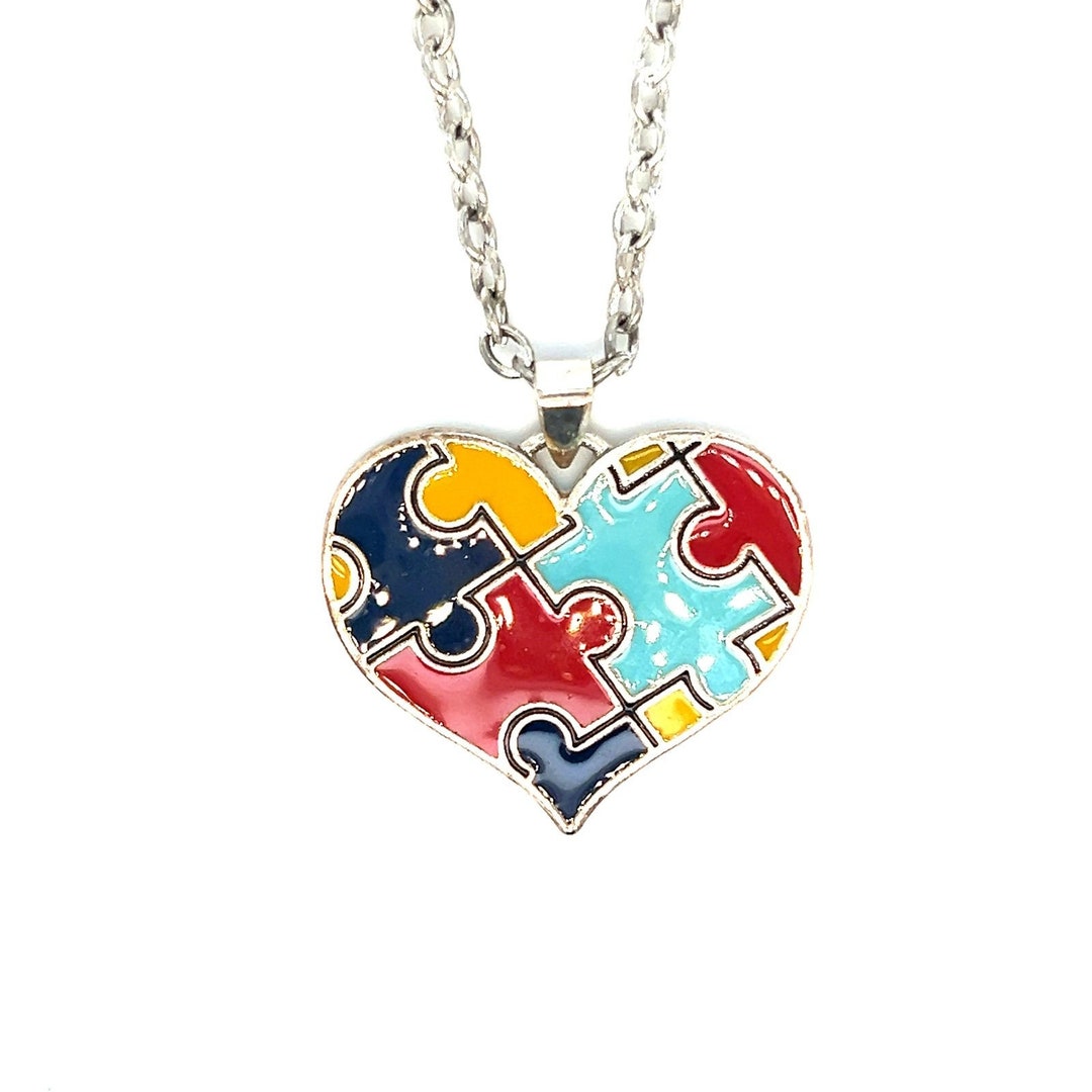 Autism Awareness Puzzle Heart Necklace - Etsy