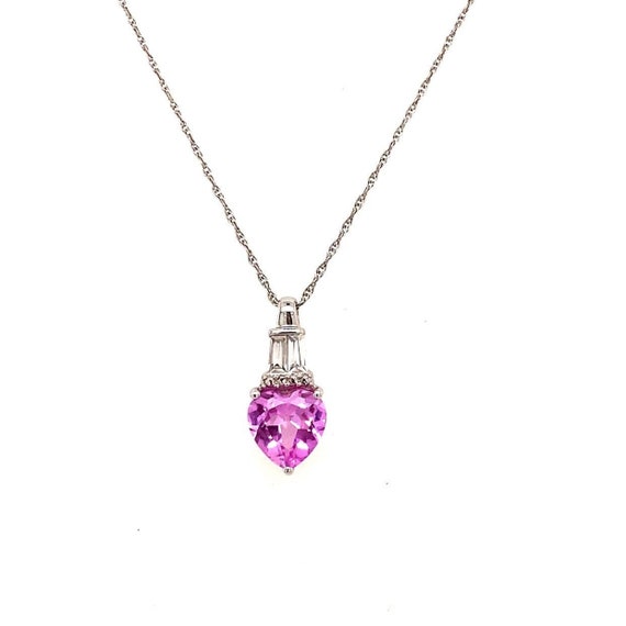 10k Heart Pink Sapphire/CZ Necklace - image 2