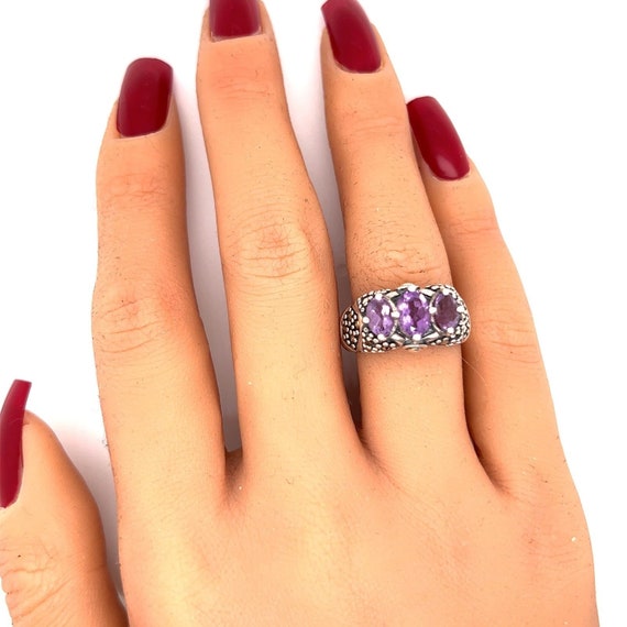 Sterling Silver 3-Amethysts Ring - image 7