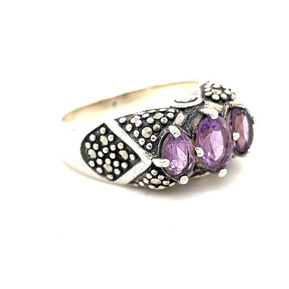 Sterling Silver 3-Amethysts Ring - image 5