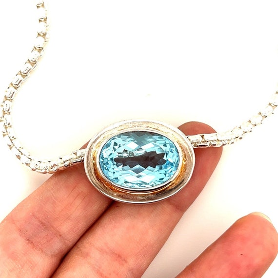 Sterling Silver Large Blue Topaz Necklace - image 2