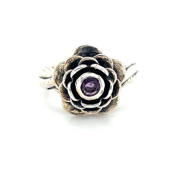 925 Silver Amethyst Flower Ring - image 1