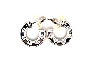 Brighton Black Enamel Heart Hoops Earrings