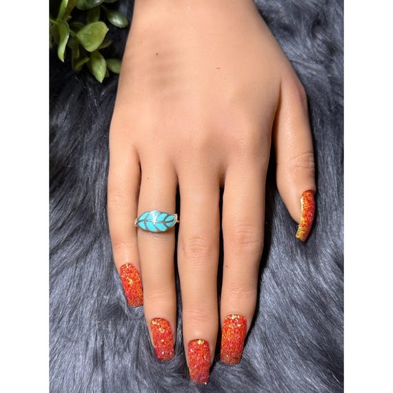 Silver 925 Petite Enamel Leaf Ring - image 9