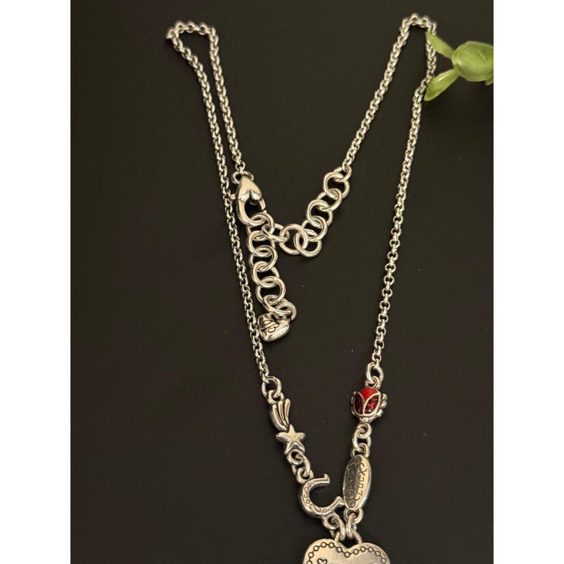 Brighton Silver Tone Convertible Four Leaf Clover Heart Faith Love Luck Necklace image 7