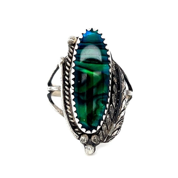 Sterling Silver Oval Green Stone Ring - image 1