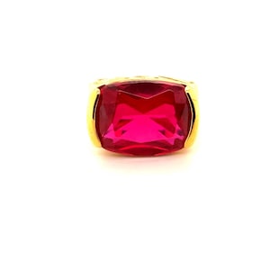 Vintage Style Gold Tone Faux Ruby Cushion Cut Statement Cocktail Ring Size 9