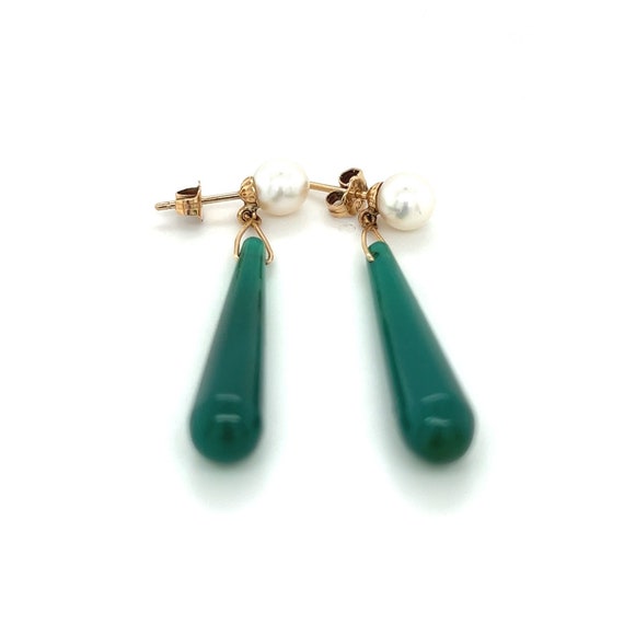 14k Green Drop Pearl Earrings - image 3