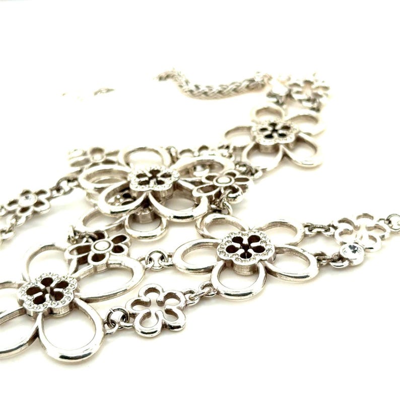 Brighton Silver Tone Crystal Floral Bib Statement Necklace image 3