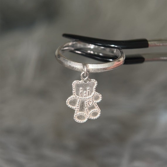 Dangling Teddy Bear Sterling Silver 925 Ring - image 2