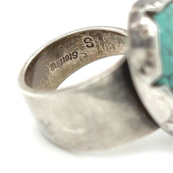 Silver Turquoise Adjustable Ring (Signed) - image 5