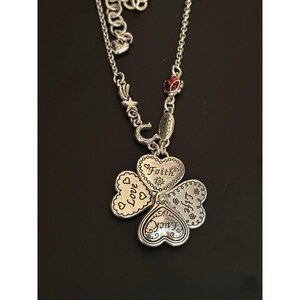 Brighton Silver Tone Convertible Four Leaf Clover Heart Faith Love Luck Necklace image 2