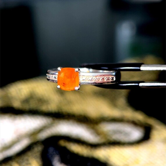 Silver 925 Orange Stone Ring - image 7