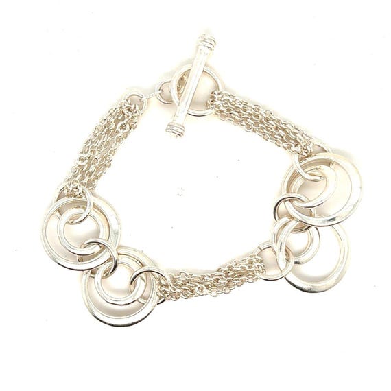 925 Silver Multi-Strand Circle Link Toggle Bracel… - image 1
