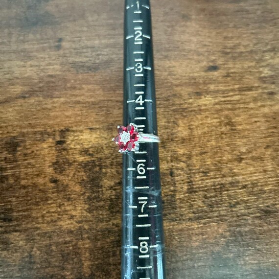 925 Silver Red/White Flower Ring - image 6