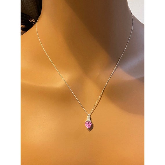 10k Heart Pink Sapphire/CZ Necklace - image 8