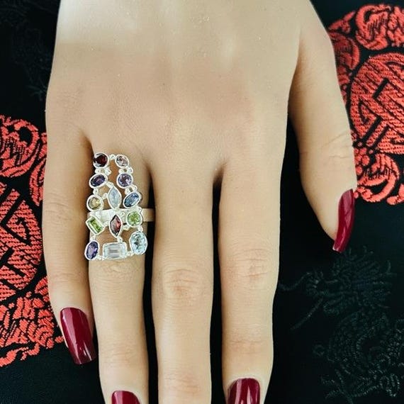Multi-Stone Silver 925 Ring - image 9