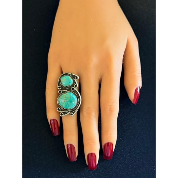 Large 2-Turquoise Silver Ring - image 7