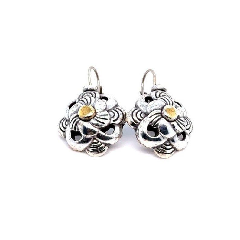 Brighton Silver-Tone Floral Drop Earrings with Gold Accent image 1