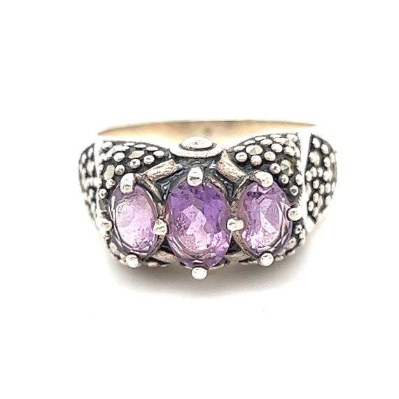 Sterling Silver 3-Amethysts Ring - image 1