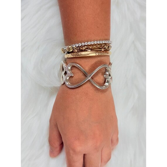 Silver 925 Heart Link Cuff - image 5