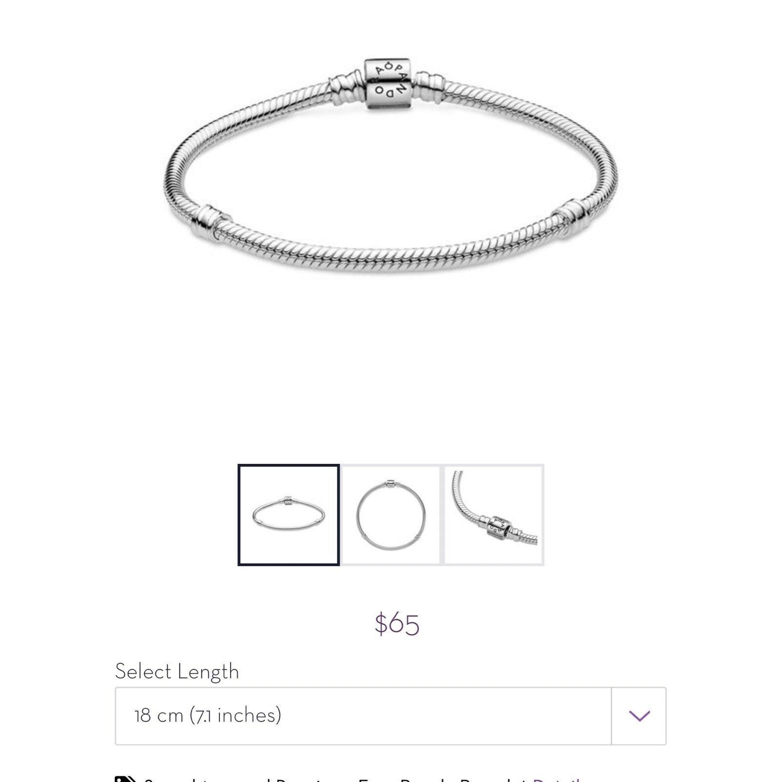 Pandora Moments Barrel Clasp Bracelet (7.25