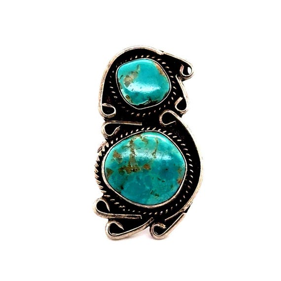 Large 2-Turquoise Silver Ring - image 1