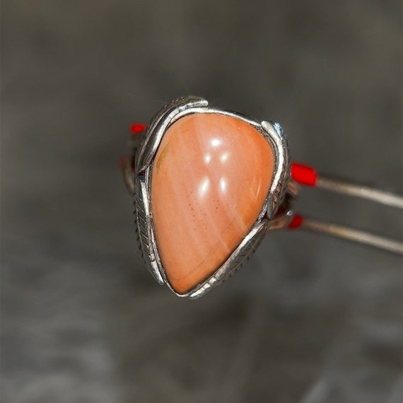 Silver 925 Brown Stone Leaf Ring - image 2