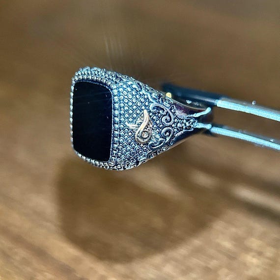 Rectangular Black Stone Ring - image 3