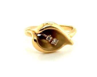 Franklin Mint 14k Yellow Gold Diamond Calla Lily Ring- Vintage