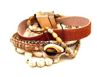 Victoria Emerson Brown Leather/Shell Multi strand Bracelet