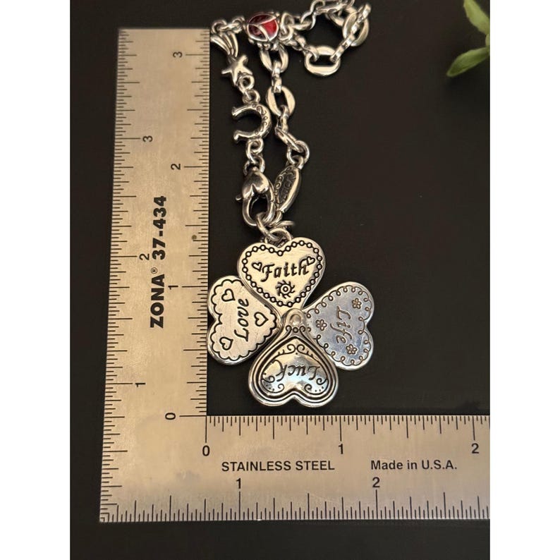 Brighton Silver Tone Faith Love Life Luck Folding Clover Heart Charm Bracelet image 6