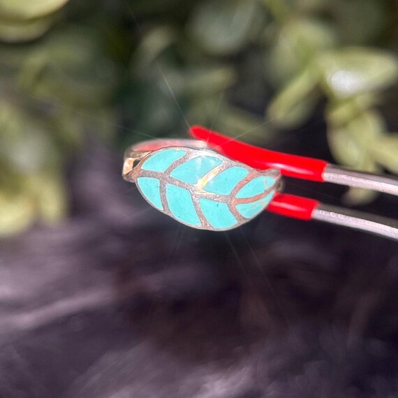 Silver 925 Petite Enamel Leaf Ring - image 2