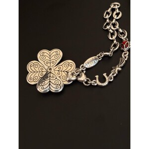 Brighton Silver Tone Faith Love Life Luck Folding Clover Heart Charm Bracelet image 4