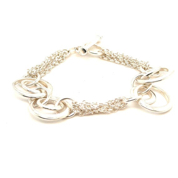 925 Silver Multi-Strand Circle Link Toggle Bracel… - image 2