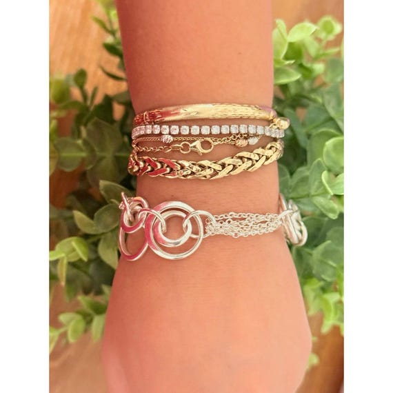 925 Silver Multi-Strand Circle Link Toggle Bracel… - image 5