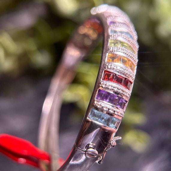 Silver 925 Multi Stones Bangle - image 8