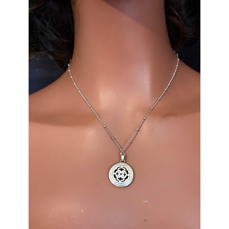 Brighton Mixed Metal Reversible Scroll Pendant Necklace Silver Gold Tone Crystal image 7