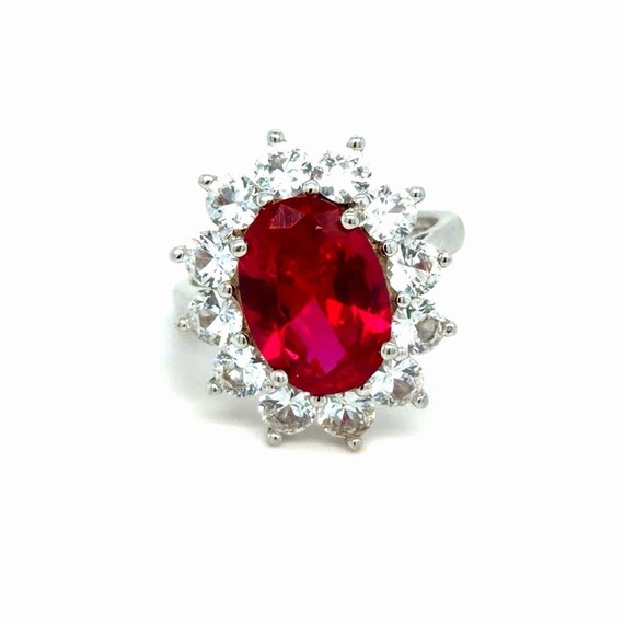 Sterling Silver Ruby/Cz Flower Ring - image 1