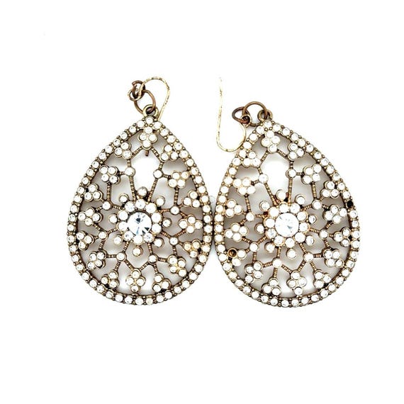 Pear Shaped Flower Crystals Statement Earrings - image 1