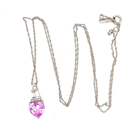 10k Heart Pink Sapphire/CZ Necklace - image 4